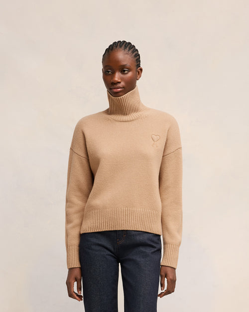 							Embossed Ami de Coeur Funnel Neck Sweater - 3						 - Ami Paris