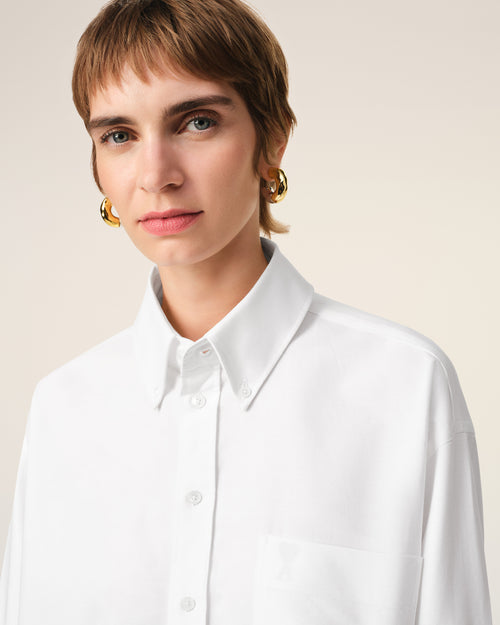 White Cotton Cropped Oversized Shirt - 10 - Ami Paris