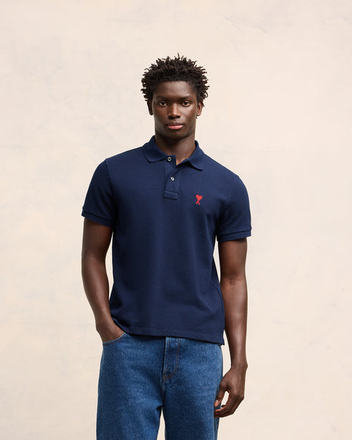 Navy Cotton Ami de Coeur Polo Shirt - 1 - Ami Paris