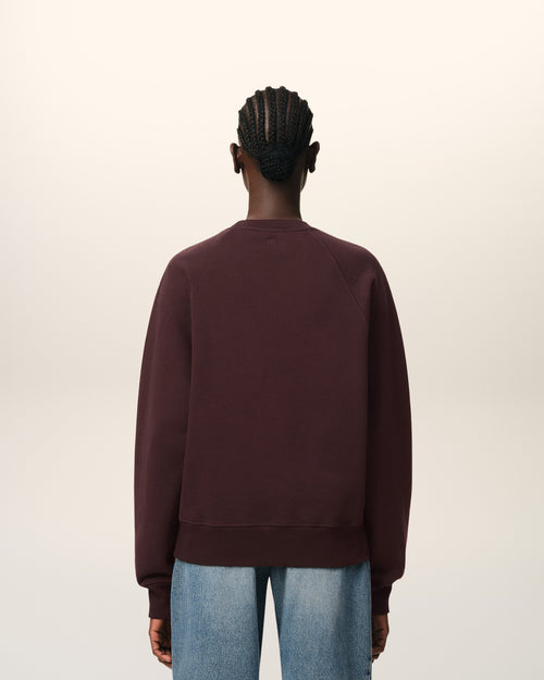 Burgundy Cotton Tonal Ami de Coeur Sweatshirt - 11 - Ami Paris