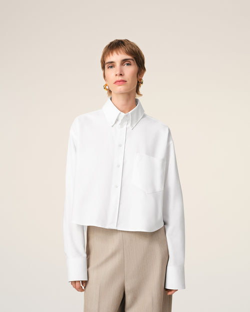 White Cotton Cropped Oversized Shirt - 9 - Ami Paris