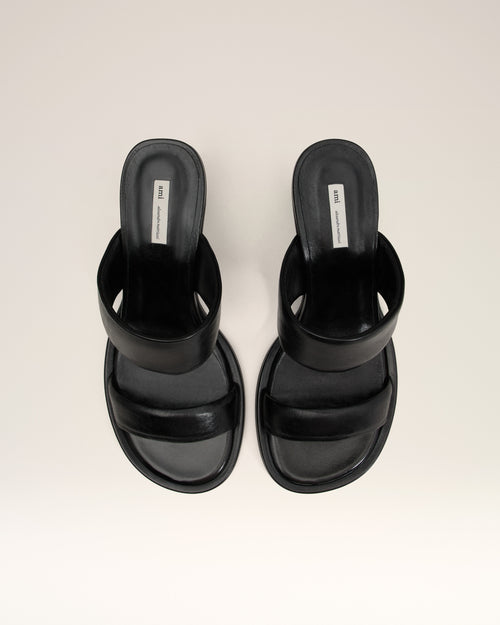 Black Leather Piano Sandals - 4 - Ami Paris