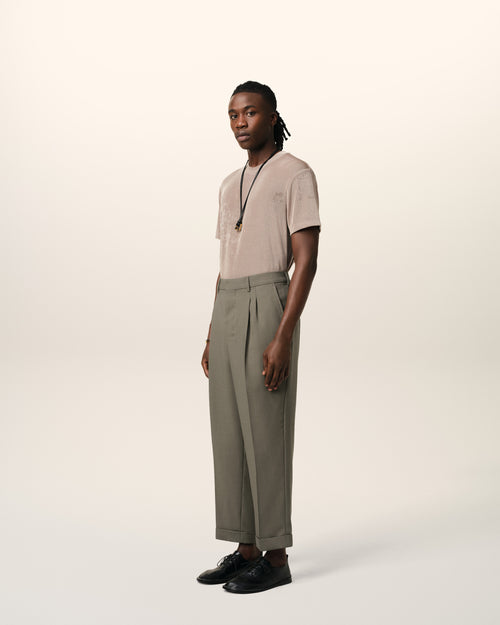 Taupe Wool Carrot Fit Trousers - 6 - Ami Paris