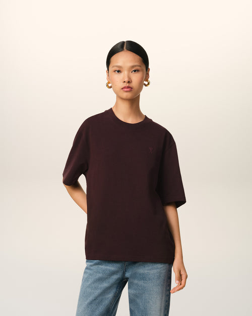 Burgundy Cotton Tonal Ami de Coeur T-Shirt - 7 - Ami Paris