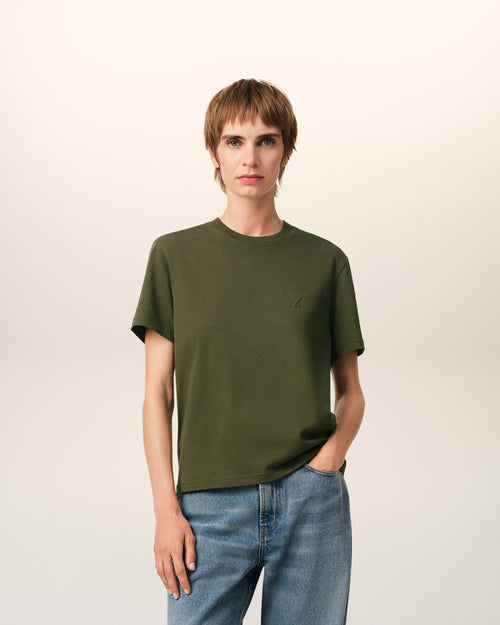 							Green Cotton Ami de Coeur T-Shirt - 3						 - Ami Paris