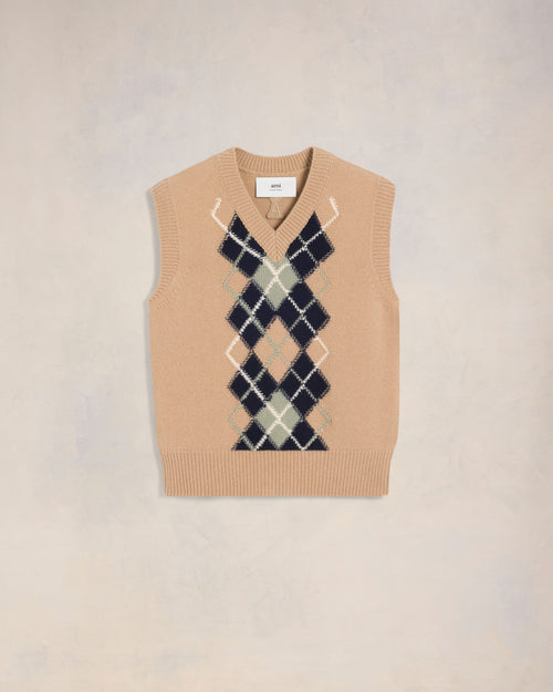 Argyle Sleeveless Sweater - 2 - Ami Paris