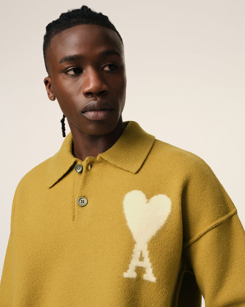 Mustard Wool Ami de Coeur Polo - 4 - Ami Paris