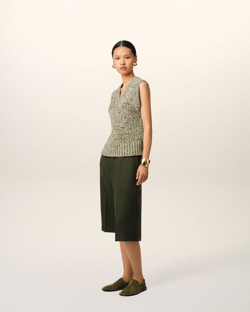 Green Cotton And Wool Sleeveless V Neck Sweater - 12 - Ami Paris